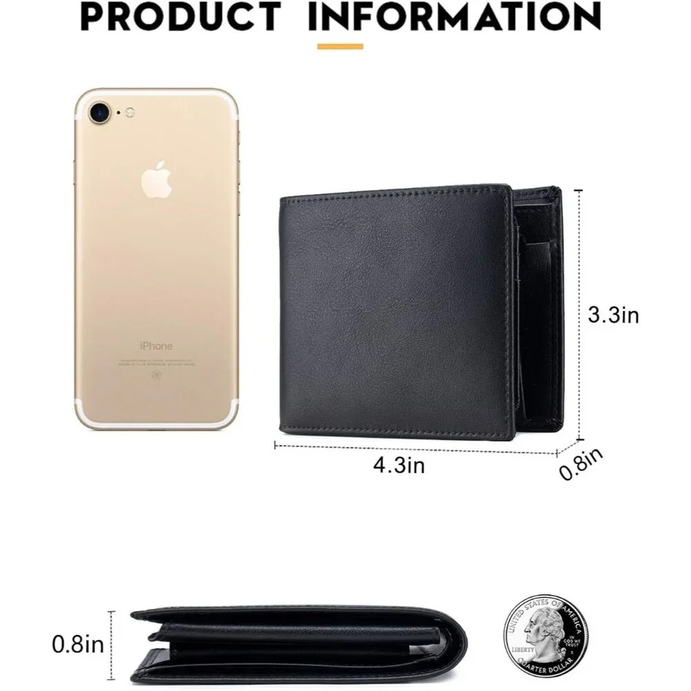 Men's Leather Wallet with Coin Pocket Flip Up ID Window RFID